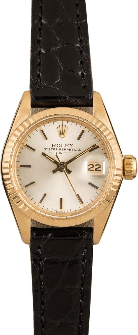 rolex lady datejust white gold and leather strap